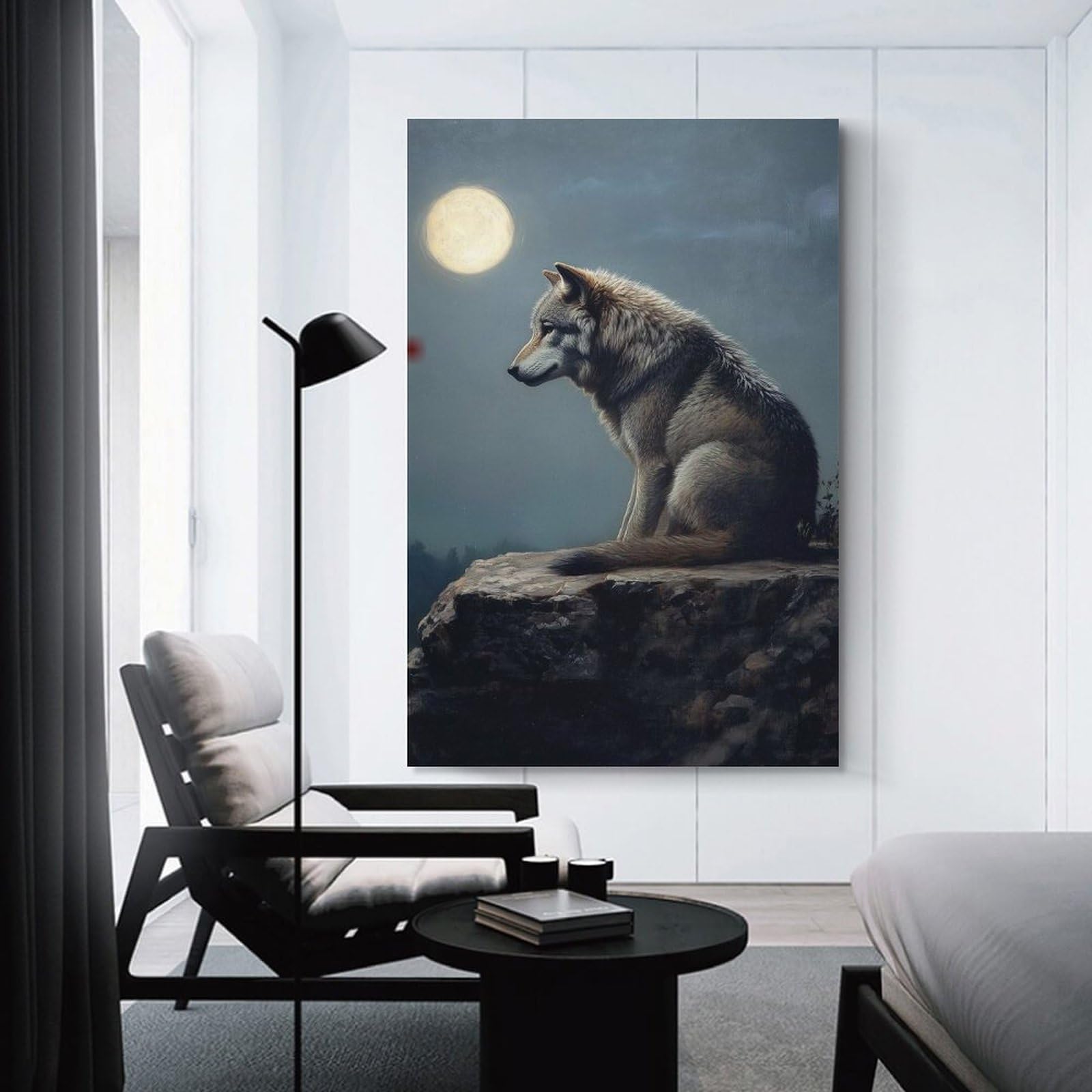 Junmoney Unframe-Style-24 Wolf Under Moonlight Room Decor Wall Art, 24X36inch(60X90cm), For Living Room, Bedroom, Office Or Hallway, Decorative Artwork With Broad Appeal
