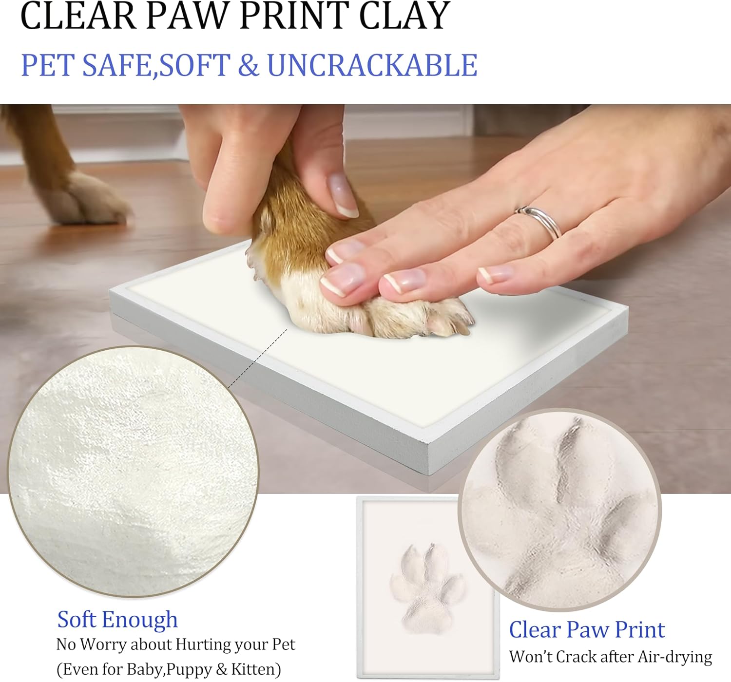 MYPAWLETS Dog or Cat Paw Print Frame Kit with Trinkets,Large Pawprint Area,Pet Paw Print Impression kit with Soft Clay,Wooden Dog Picture Frame,Personalized Gift Keepsake for Pet Lovers-Large Black - Image 3