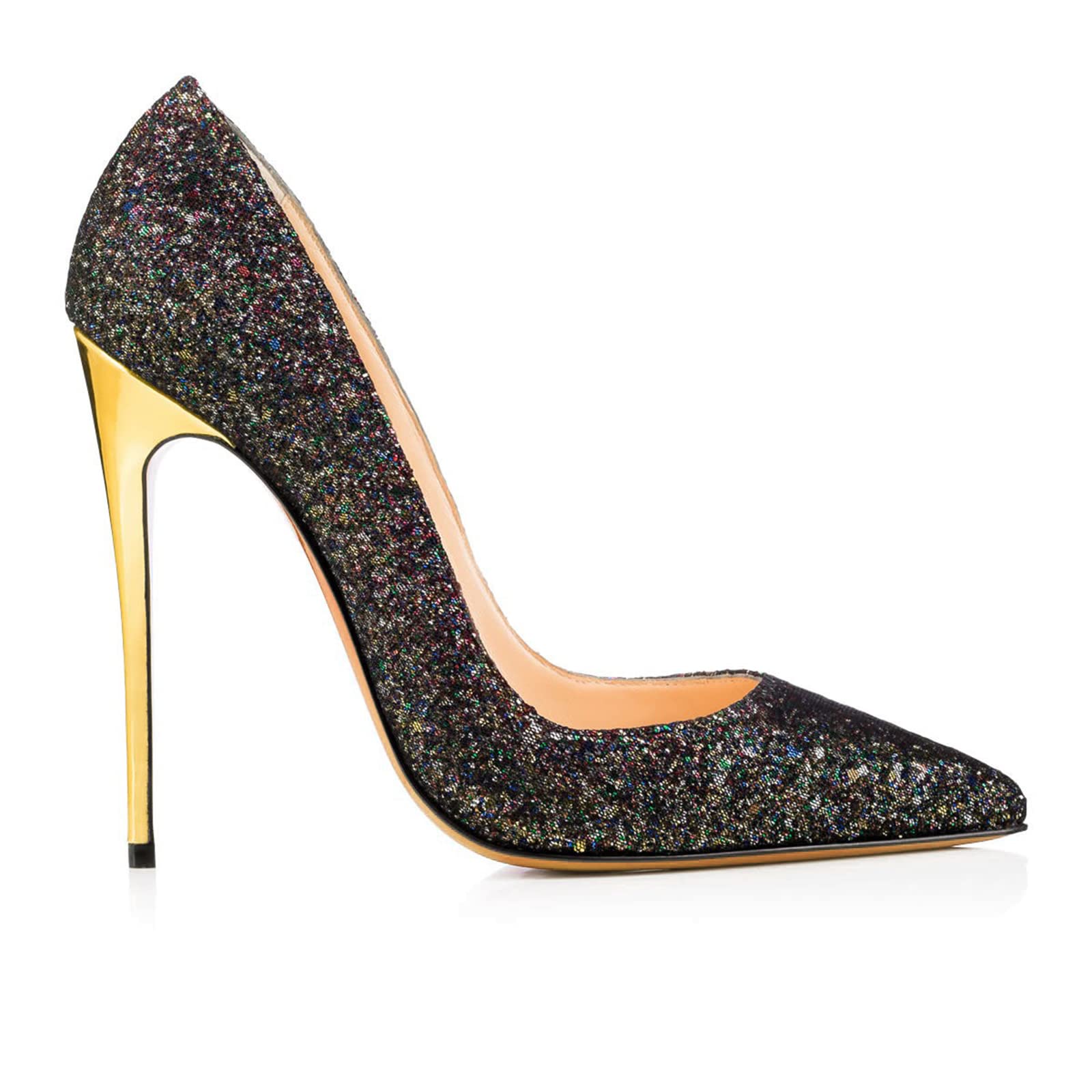 Tacones Altos de Las Mujeres 12CM clásico Punta Puntiaguda Cerrada Dedo del pie Tacones Altos Sexy Rhiney Brillante Stiletto Elegante Boda versátil Vestidos de Novia