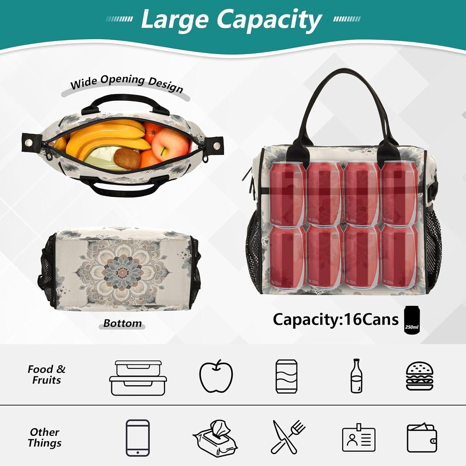 Women's Large Capacity Portable Lunch Bag Insulated Reusable Lunch Bag for Work Picnic T24