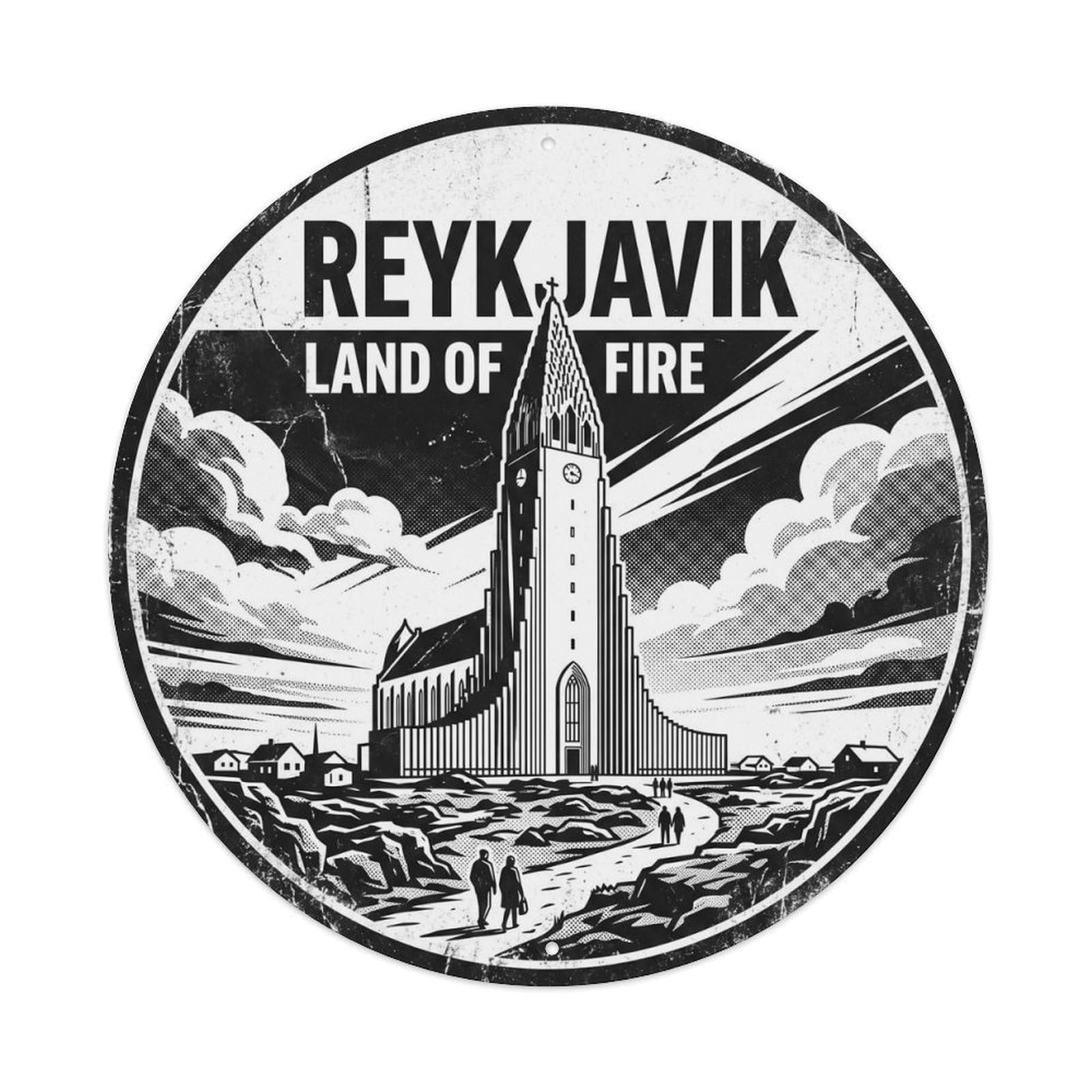 Vintage Travel Reykjavik Iceland Church Metal Tin Sign
