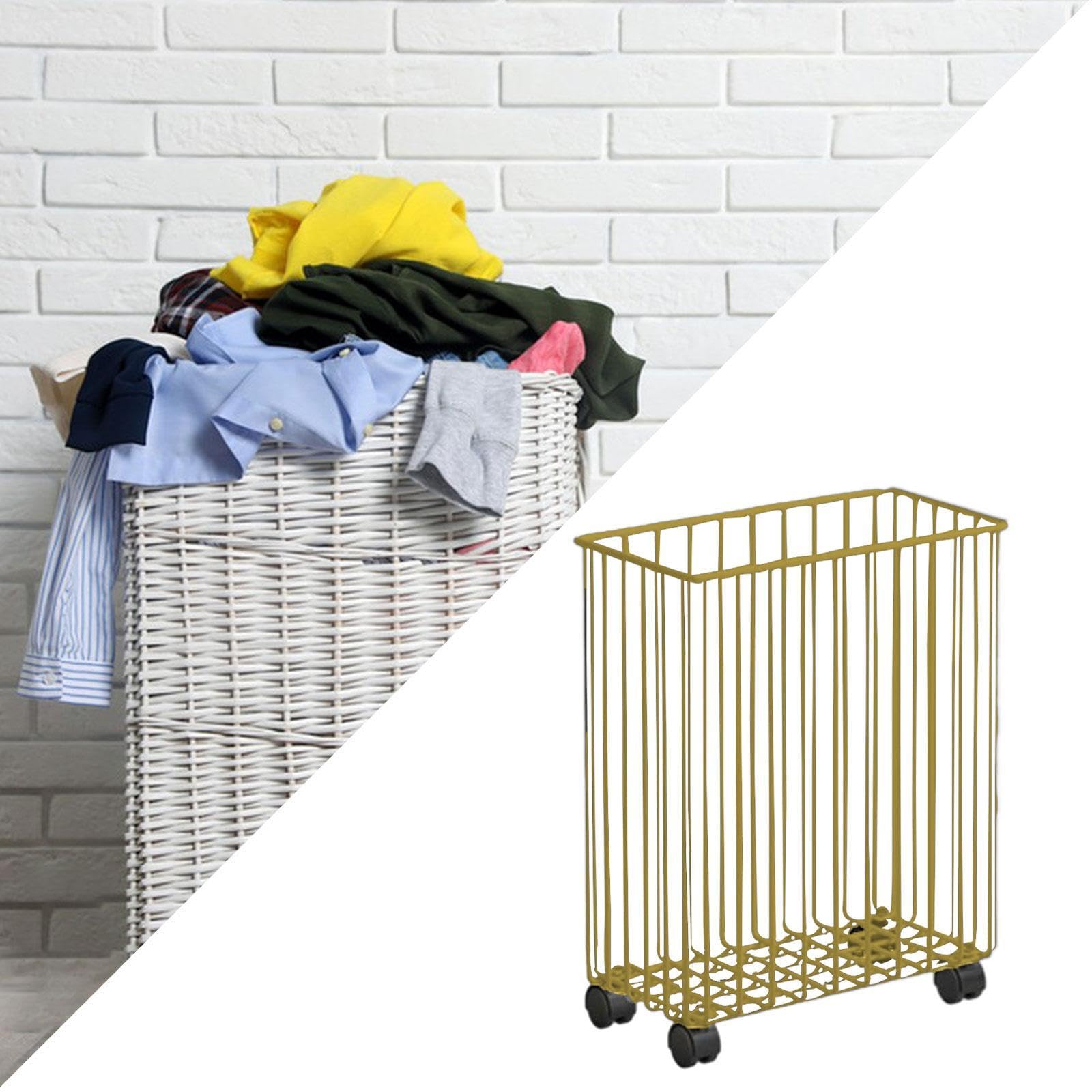 Rollbarer Wäschekorb, Aufbewahrungsbox für Yogamatten, Kuscheltier Organizer, Multifunktions Wäschekorb mit Rollen für Yogablöcke, Gold