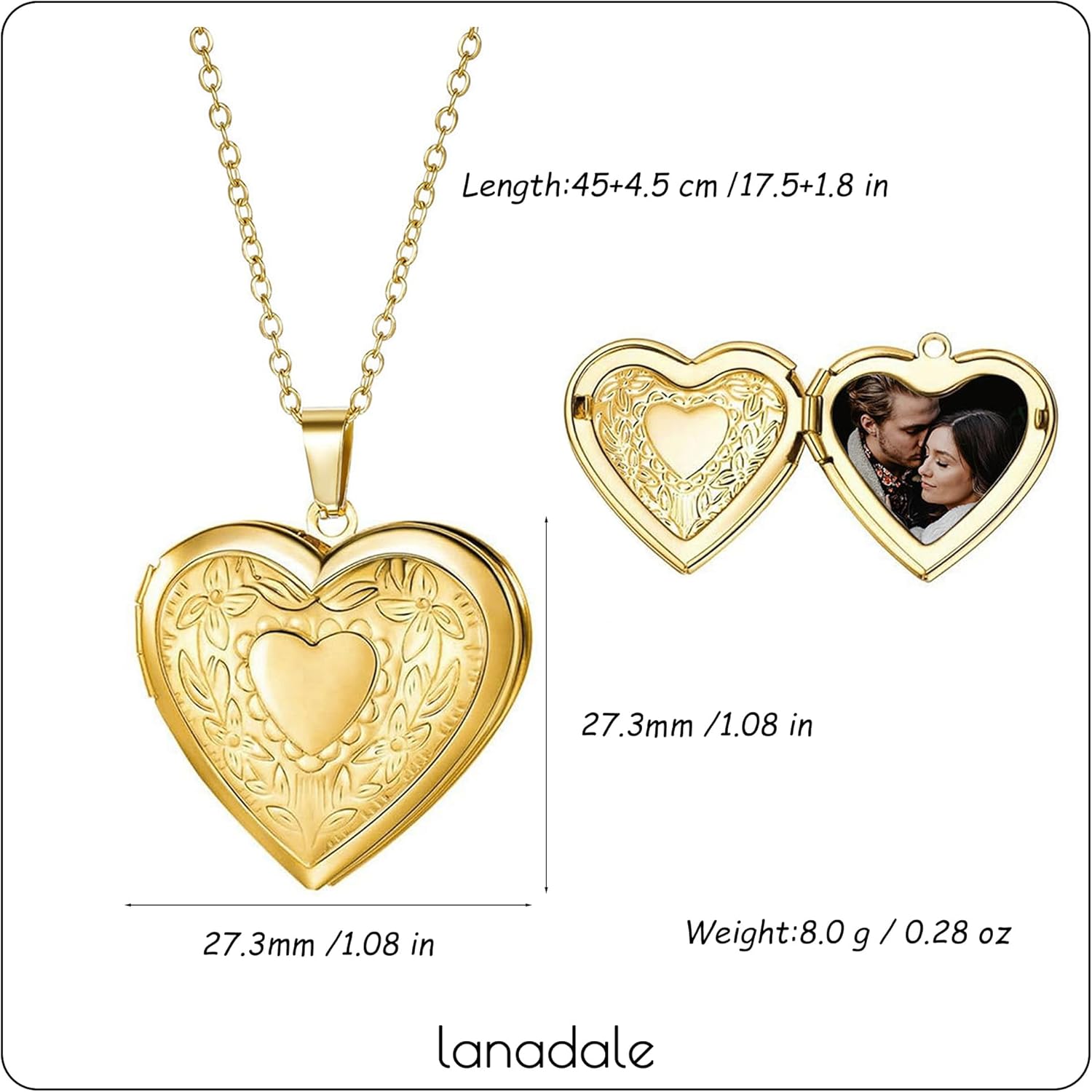 Gold Locket Necklace for Women, Vinatge Heart Oval Butterfly Angel Engraved Pendant that Holds Picture Photo Locket Memorial Necklace Personalized Jewelry Birthday Gifts - Image 3
