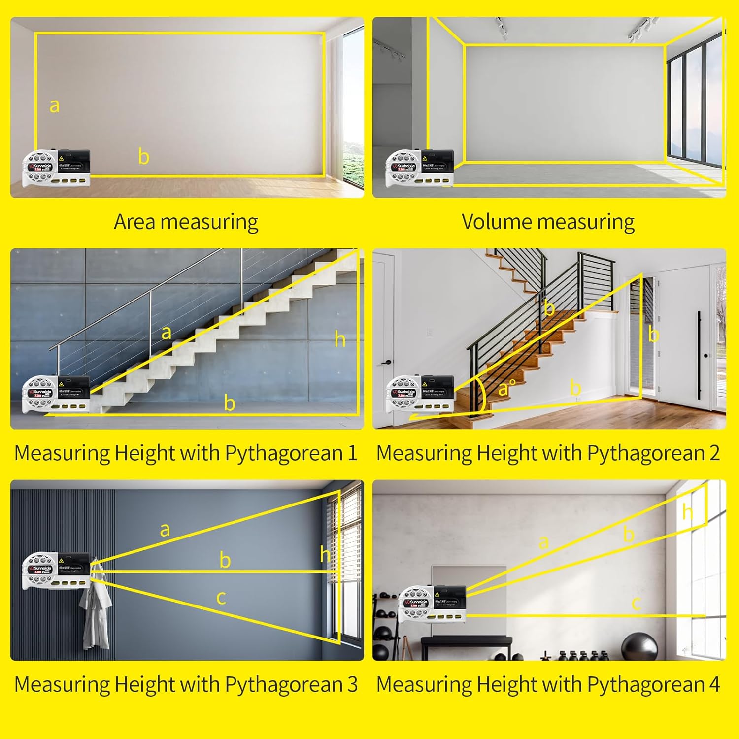 5 in 1 Laser Tape Measure with Level | 196ft/60M Laser Distance Meter Display On Backlit LCD Screen with 16ft/5m AutoLock Measuring Tape | Ft/Inch/Fractions/M/mm (Sliver 5in1 Laser)