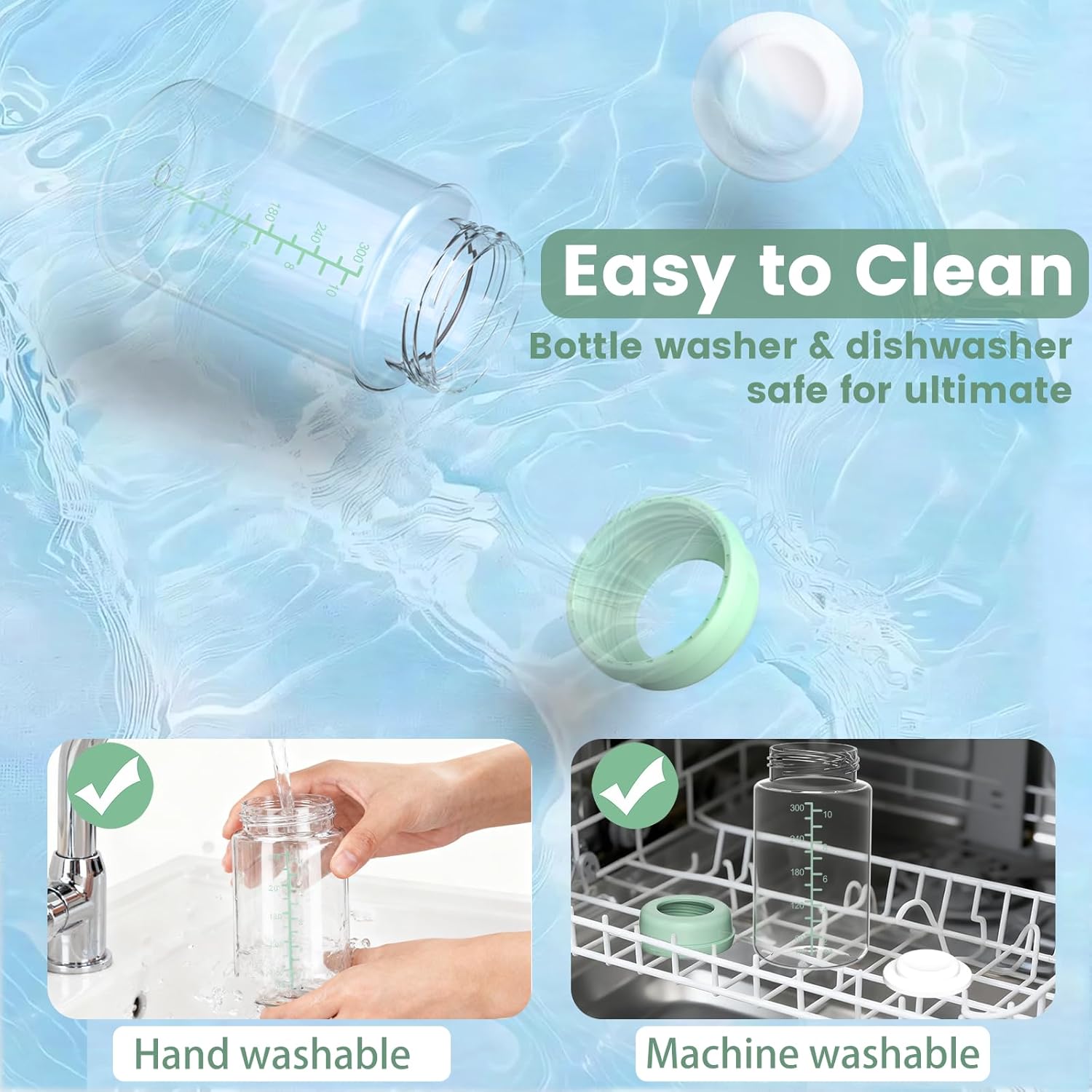 4 Pack 10oz Wide-mouth Breastmilk Storage Bottle for Momcozy 22oz Portable Breast Milk Cooler, Pumping Storage Containers Compatible with Spectra S1/S2/9 Plus/SG/Motif Luna (4PC/Green Lids) - Image 8