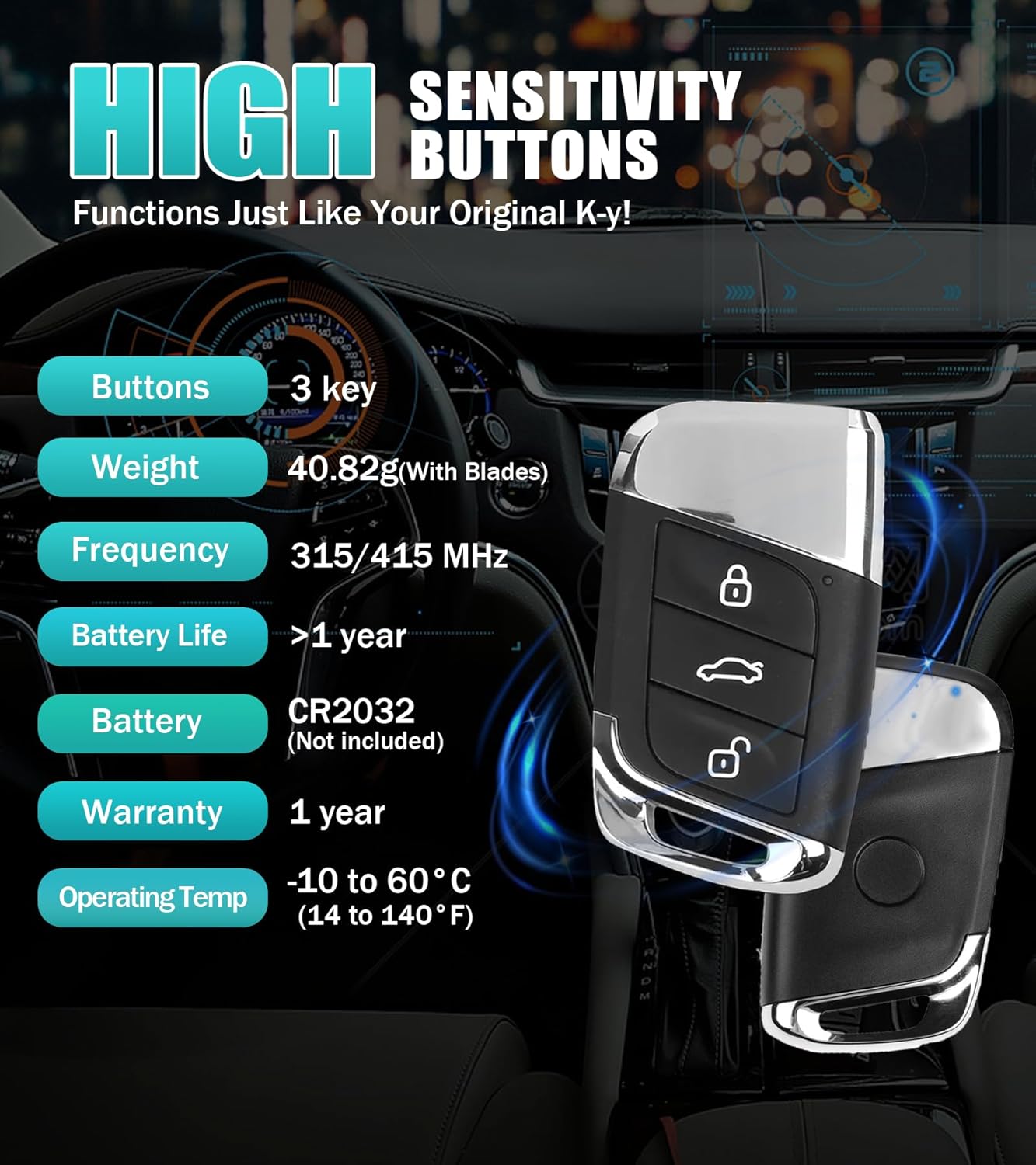 Autel IKEYVW3T Programmable 3-Button Smart Key Replacement for Volkswagen, Ultra-Long Range 315M/415M, ABS Material, Compatible with Passenger Car, SUV, Pickup Truck