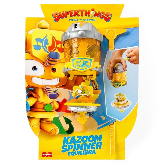 SUPERTHINGS KAZOOM Power – Kazoom Spinner – Equilibra. Incluye 1 Cápsula Kazoom, 1 peonza Kazoom y 1 Tira.