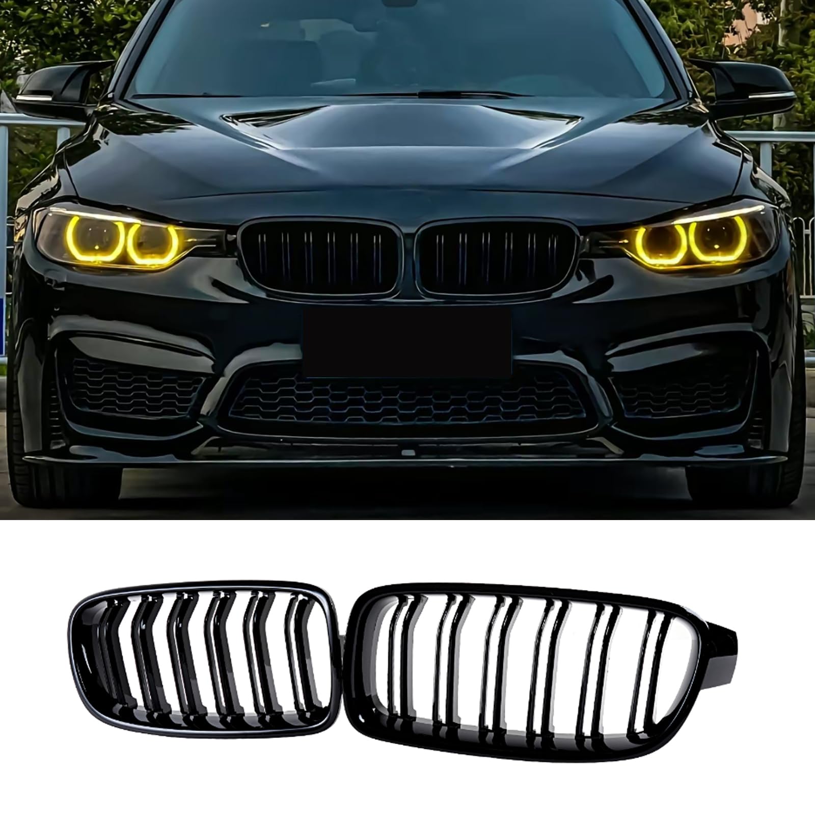 F30 F31 Griglia Anteriore per BMW 3er F30 F31 F35 Griglia Paraurti Nero Lucido Radiatori a doppio rene frontali 2012-2018 (For 3er F30 2012-2018)