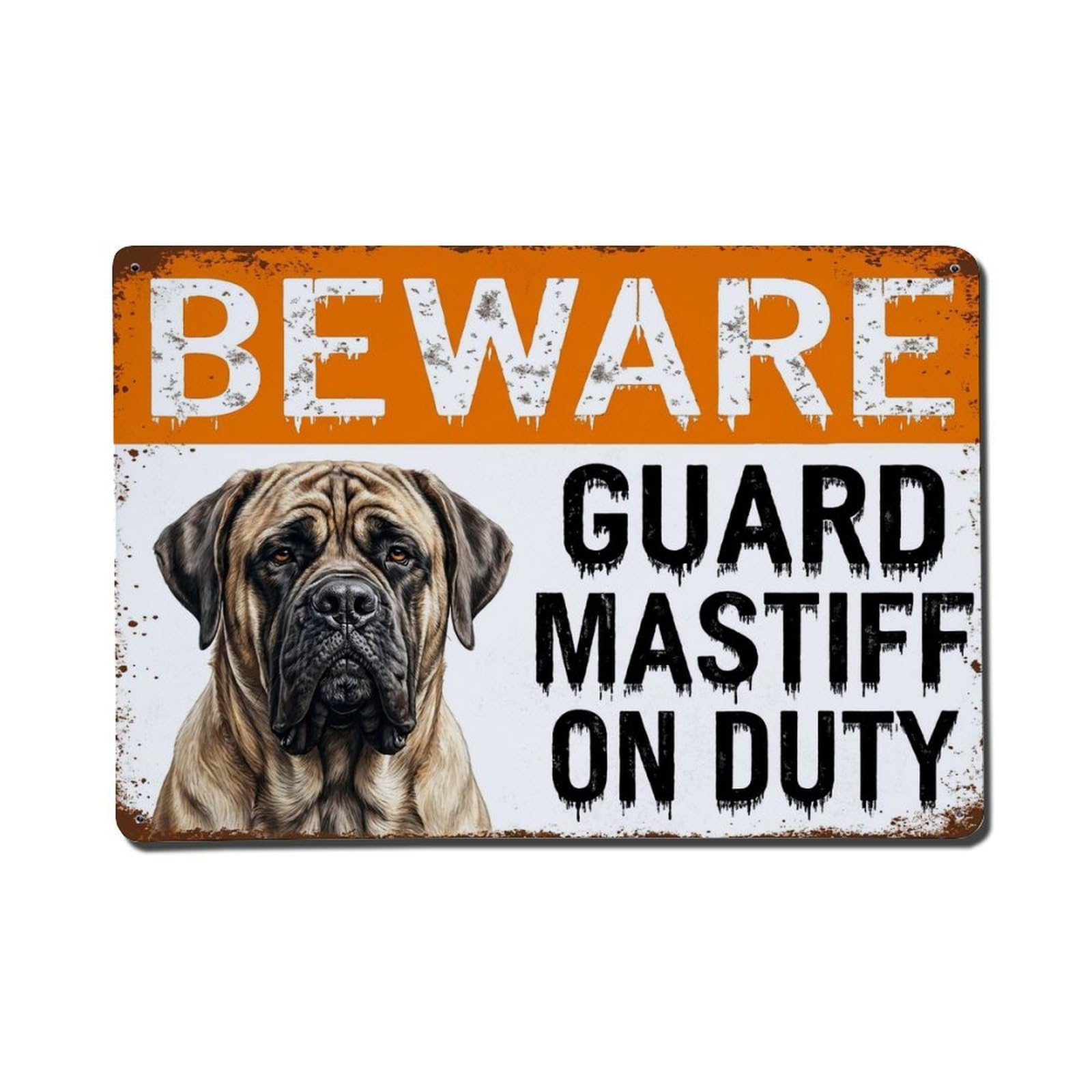 Vintage Funny Mastiff Guard Beware of Dog Kennel Metal Tin Sign