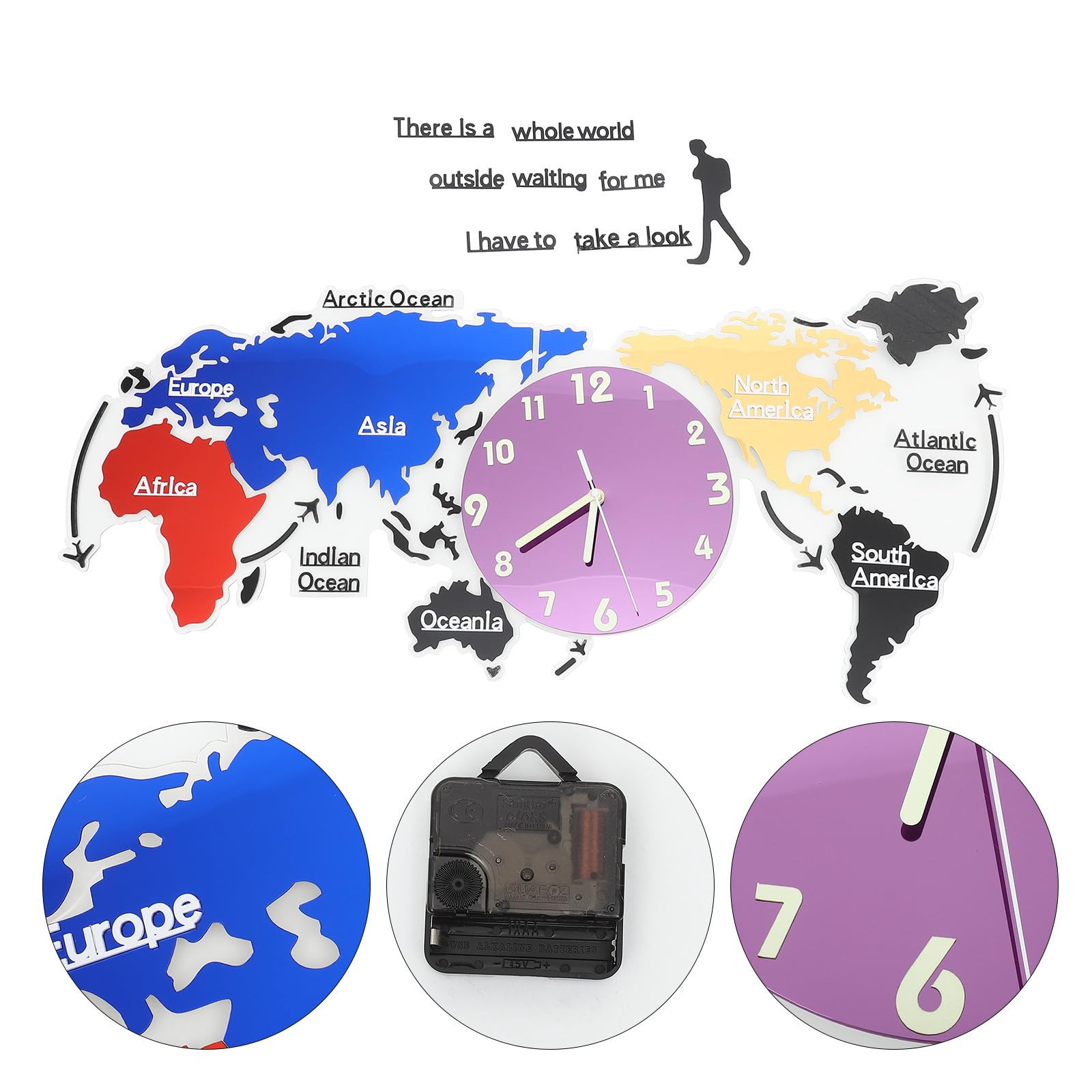 Reloj de Pared Mapa del Mundo de Acrílico para Sala