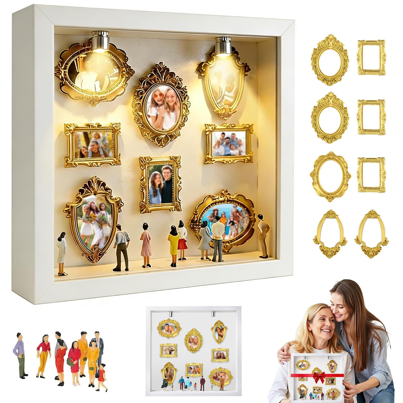 Mini Bilderrahmen Vintage, Museum of Us, DIY Mini Museum Bilderrahmen Silhouette Box, Foto Erinnerungsanzeige mit 8 Miniatur Menschen & 8 Zufällig Figuren für Bedeutungsvolles Ges Valentinstag Deko