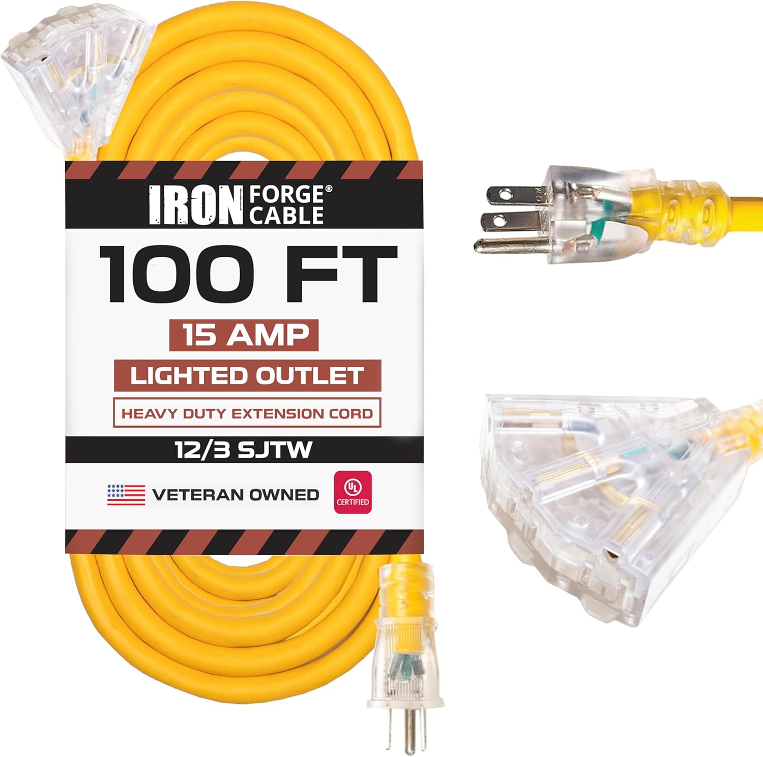 Iron Forge Cable 100 ft Outdoor Extension Cord with 3 Outlets