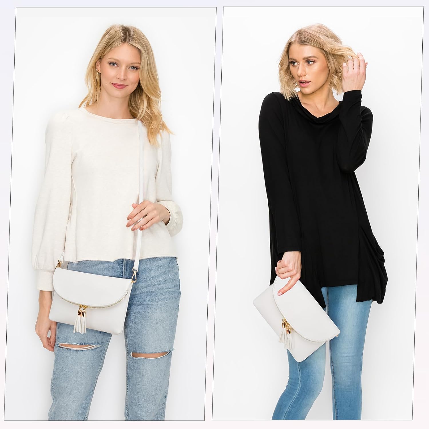 Solene Womens Envelop Clutch Purse Multi Compartments, 6 Card Slot Inside, Crossbody Bag With Tassels - Image 2