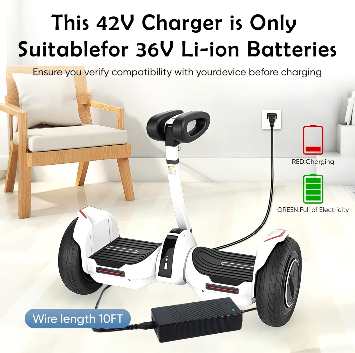 UL Certified 42V 2A Replacement Electric Scooter Charger with 6-Prong for 36V Hoverboard Charger, Compatible with GOTRAX/ninebot/Jetson/Voyage Scooter Power Adapter