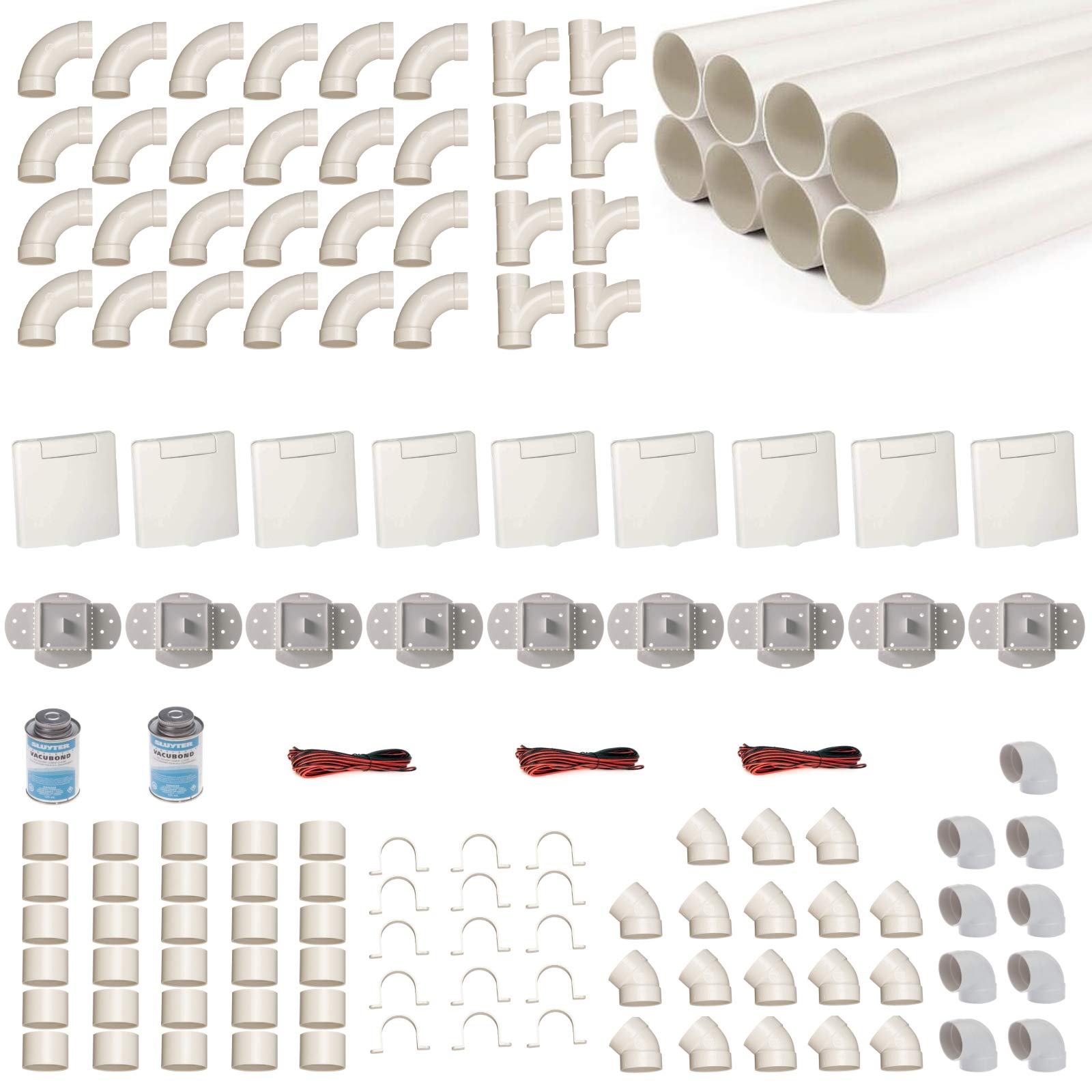 ASPIRAPOLVERE centrale, set di montaggio per 9 ventose con tubi, Fittings & Co. Scegli la tua scatola di aspirazione – Set di montaggio per il montaggio fai da te di un impianto di aspirazione VEX-S