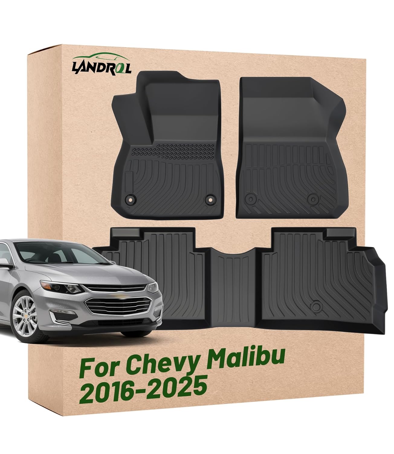 Landrol Car Floor Mats Replacement for Chevrolet Chevy Malibu 2016-2025 Not Fit Hybrid or Limited Heavy Duty TPE