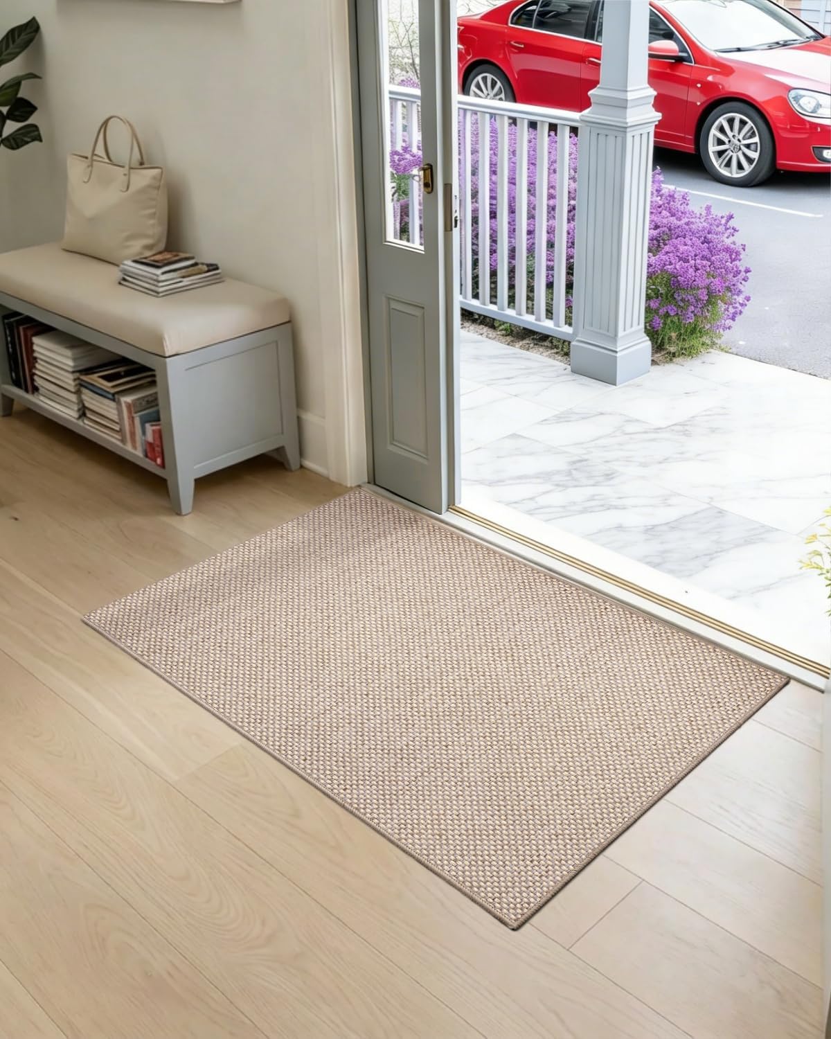 HearthCraft Ultra Thin Indoor Door Mat 24" x 36", Non Slip Entryway Rug, Low Profile Front Door Mat with Rubber Backing, Durable Inside Doormat for Entry, Patio, Porch, Beige