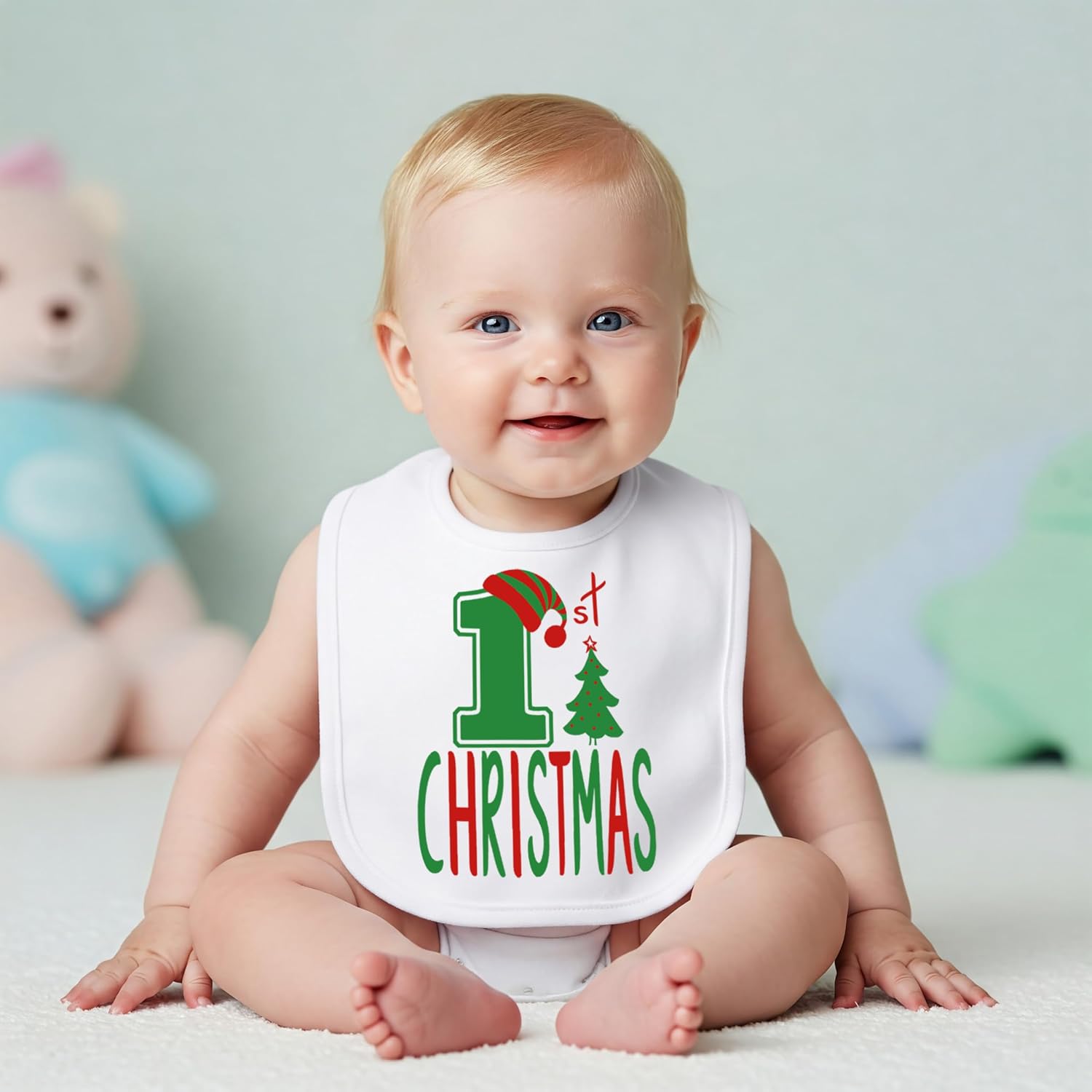 Aiden's Corner 1st Christmas Bibs Handmade Cute Baby Boy Girl Red Green White First Xmas image 4