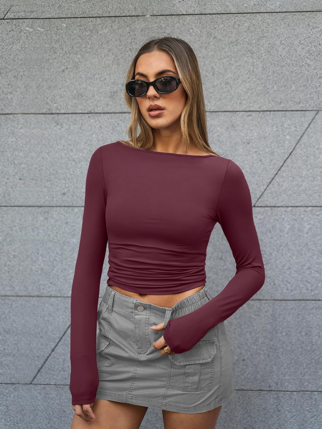 Trendy Queen Women's Boat Neck Tops Long Sleeve Shirts Casual Fitted Tee Shirts Solid Color Fall Basic Clothes 2026 - Image 2