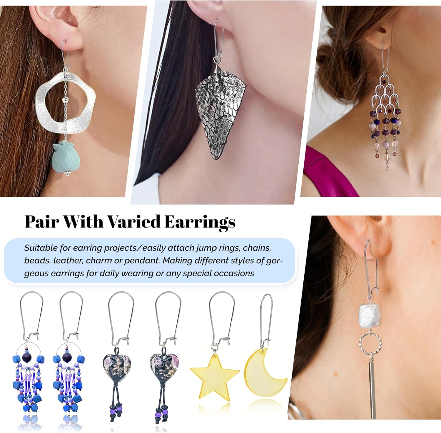 TOAOB 100pcs Earring Hooks Hypoallergenic Stainless Steel Kidney Ear Wires Interchangeable Dangle Earwire Hooks Silver 20mm Earring Findings Parts for DIY Jewelry Making - Image 5