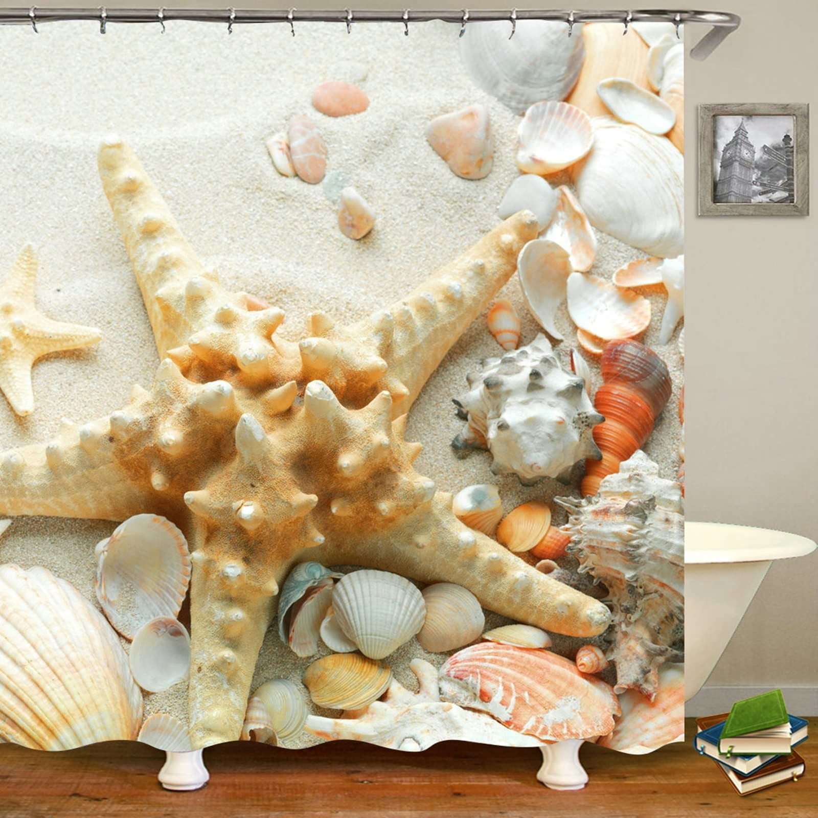 Rideau de douche KnSam étoile de mer et coquillages 165x200cm étanche