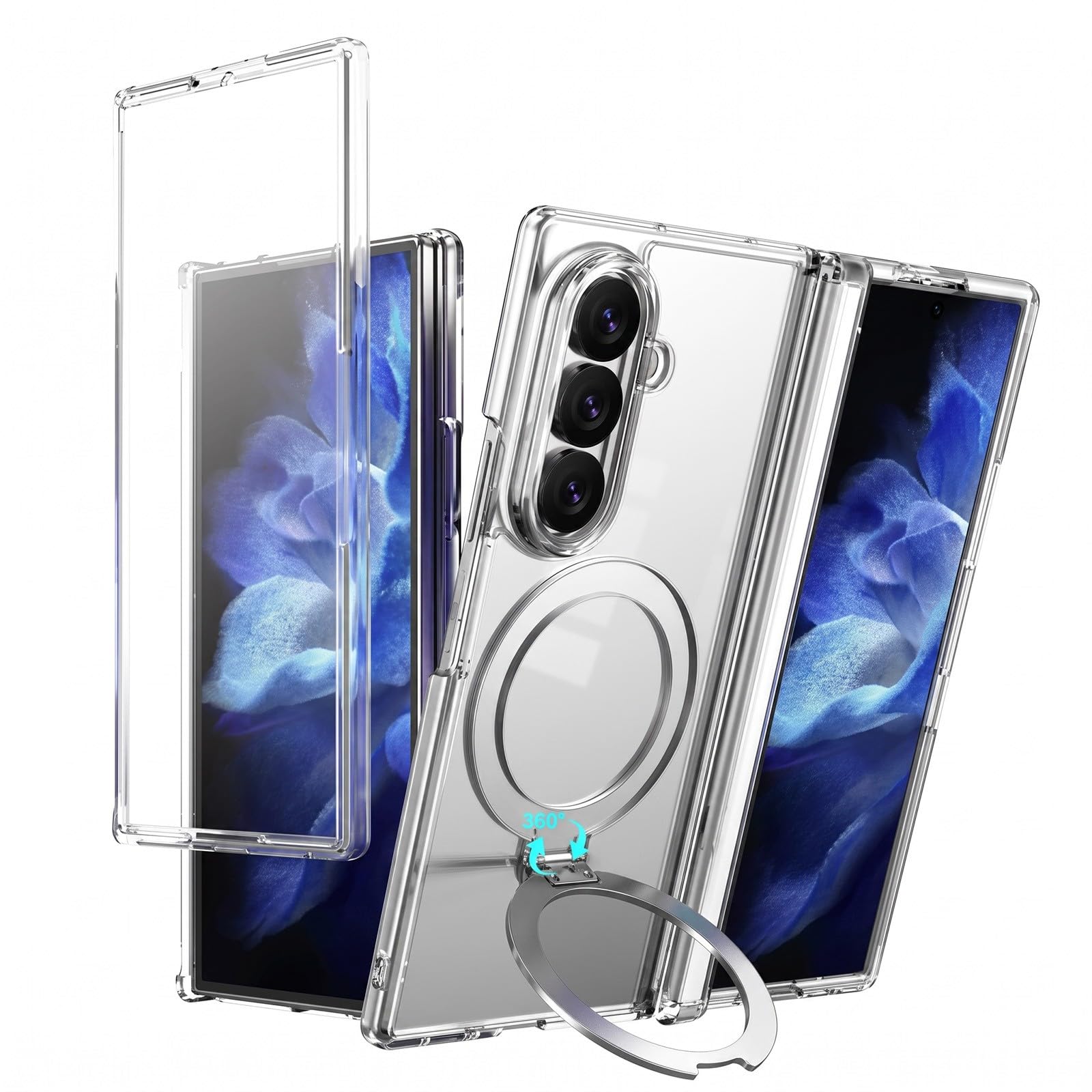 Generic Custodia compatibile con Samsung Galaxy Z Fold 8 Ultra (colore: trasparente, pellicola per schermo integrata) supporto in metallo duro retro opaco custodia