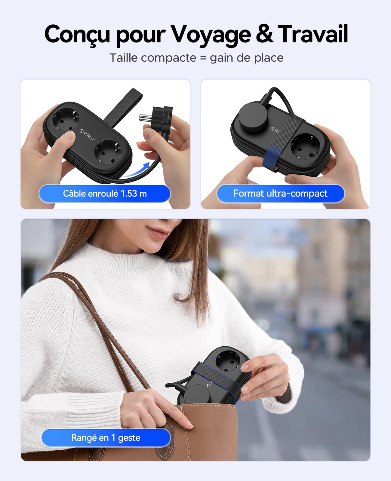 ORICO Schwarz + Lila Mehrfachsteckdose mit USB C, Ladeanschlüssen Kompatibel für das Home Office auf dem Schiff (AP3-2A2U1C+ PDC-2A2U2C)