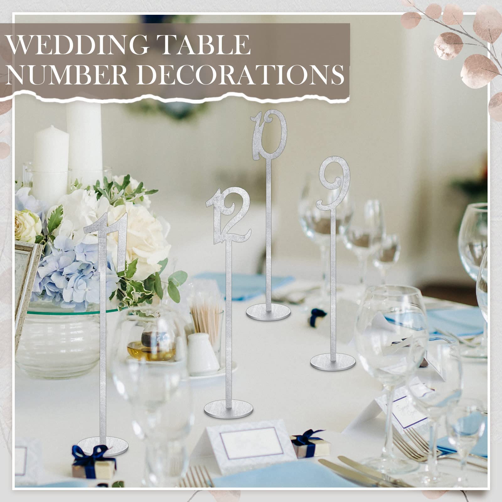 20 Pcs Table Numbers Wedding Table Numbers Wood Table Numbers for Wedding Reception Stands Seat Numbers with Holder Base Table Numbers for Wedding Party Event Catering, 1-20 (Silver)