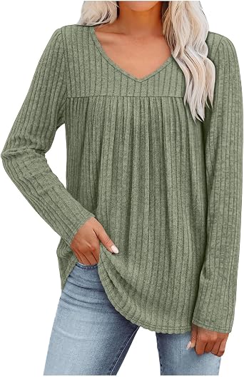 Finelylove Sweaters for Women Dressy Casual V Neck Long Sleeve Shirt Fall Fashion Knit Pullover Tunic Tops Cute Outfits 2025