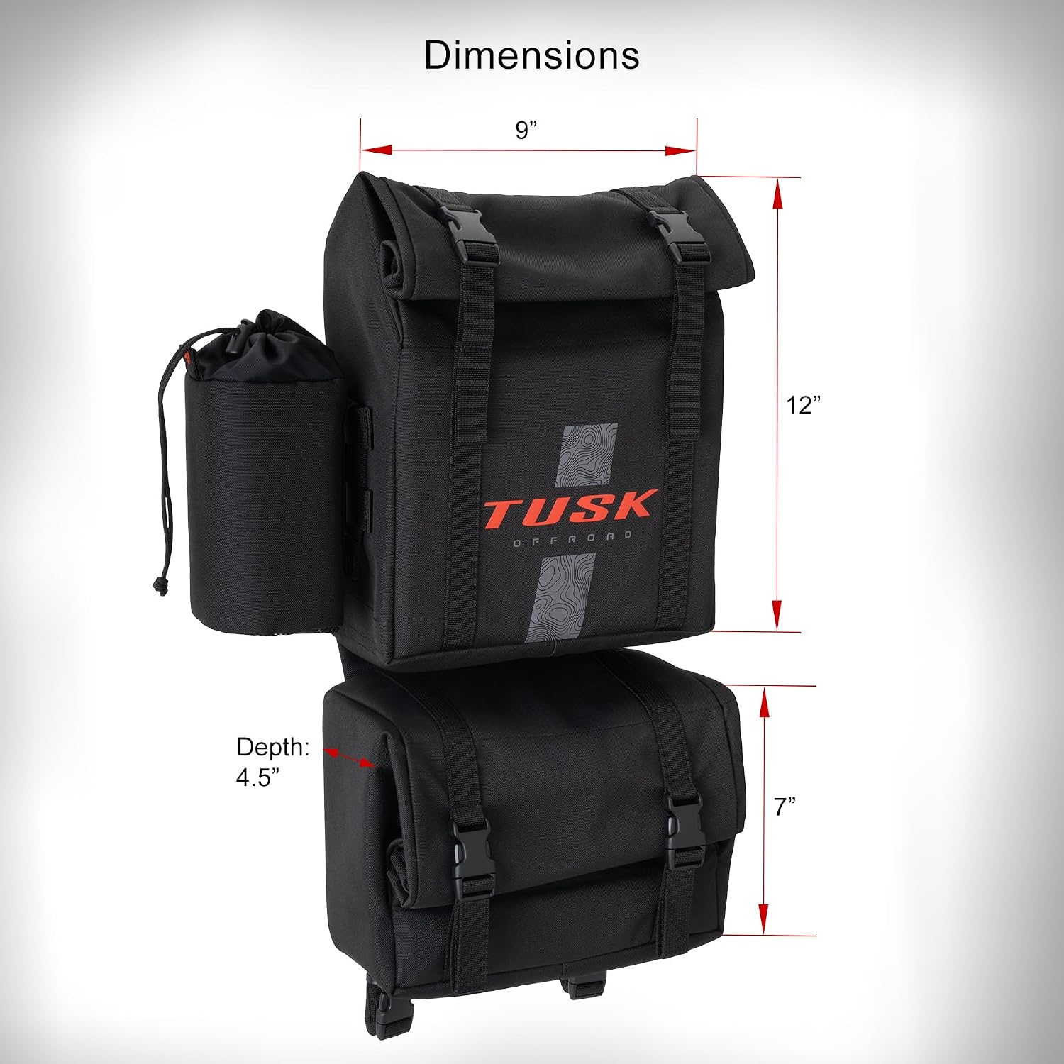 TUSK Trail Runner ATV Fender Bag Black Zipperless Quick Access Detachable 10-Liter Cargo Bags Compatible with ATVs With Front Racks