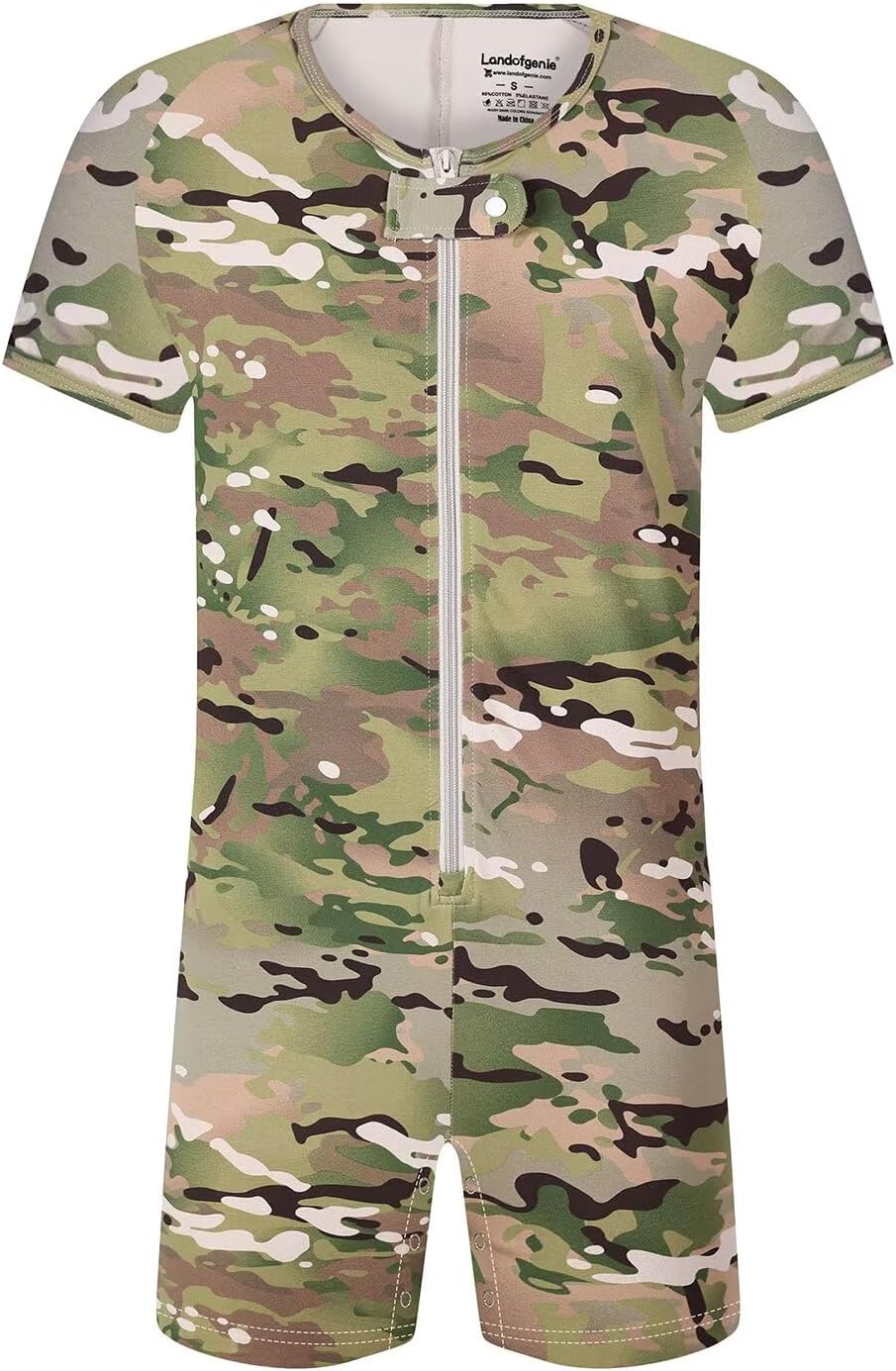 Landofgenie Onesie for Men Cotton Short Sleeve Camouflage Pajama Jumpsuits One Piece Printed Romper Bodysuit Zipper Up - Image 5
