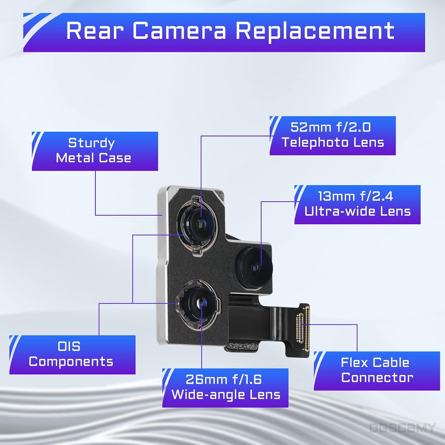 for iPhone 12 pro Back Camera Replacement Kit OEM 12MP Main Rear Lens Parts with Ultra Wide Telephoto Lens OIS HDR Photos 4K Video Flex Cable Fix Repair Assembly Tools A2341 A2406 A2407 A2408