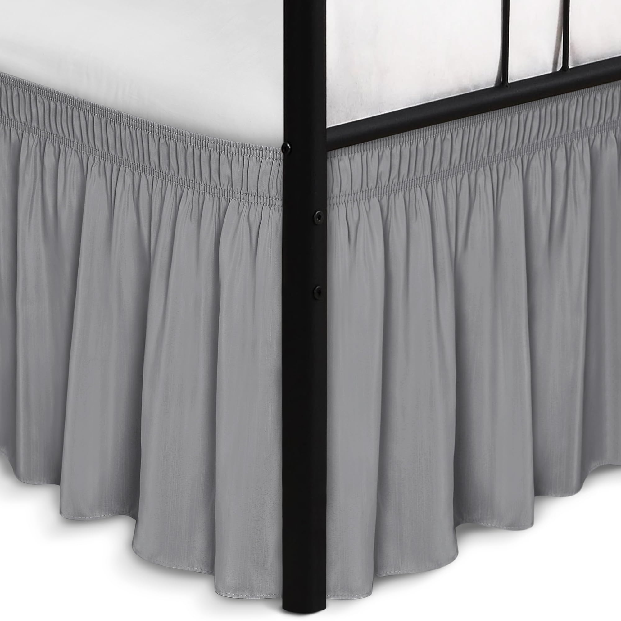 Biscaynebay Wrap Around Bed Skirts with Split Corners for Queen Beds 21" Drop, Silver Grey Elastic Dust Ruffles Easy Fit Wrinkle & Fade Resistant Silky Luxurious Fabric Solid Machine Washable โ image 1