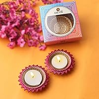 Vista 10 de SATVIK 12 piezas Multicolor Surya Metal Diya Floral Lotus Flower Shape Tea Light Holder Lámpara de aceite Navidad Interior Hogar Mandir Pujan Pooja