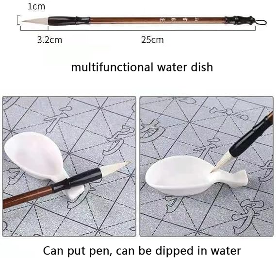 10 Pcs Water Drawing Writing Cloth Sets Reusable Water Paper Chinese Magic Mat for Students Chinese Calligraphy Practice with Water Dish, Brush Pen