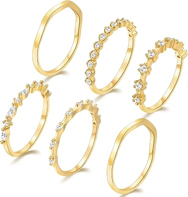 YEEZII Gold Rings for Women Non Tarnish, 14k Gold Plated Stacking Cubic Zirconia Thumb Rings, Dainty Stackable Gold Knuckle Rings Set Size 6-10 Gold-A, 6.75-7
