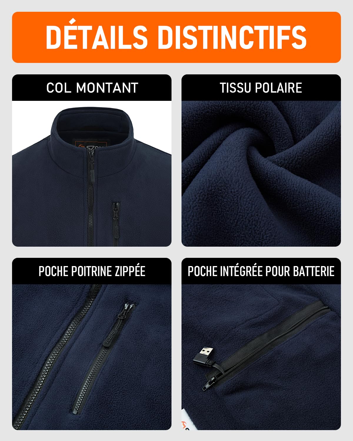Gilet Chauffant Homme avec Batterie, Veste Chauffante Sans Manche, 6 Zones de Chaleur Hiver