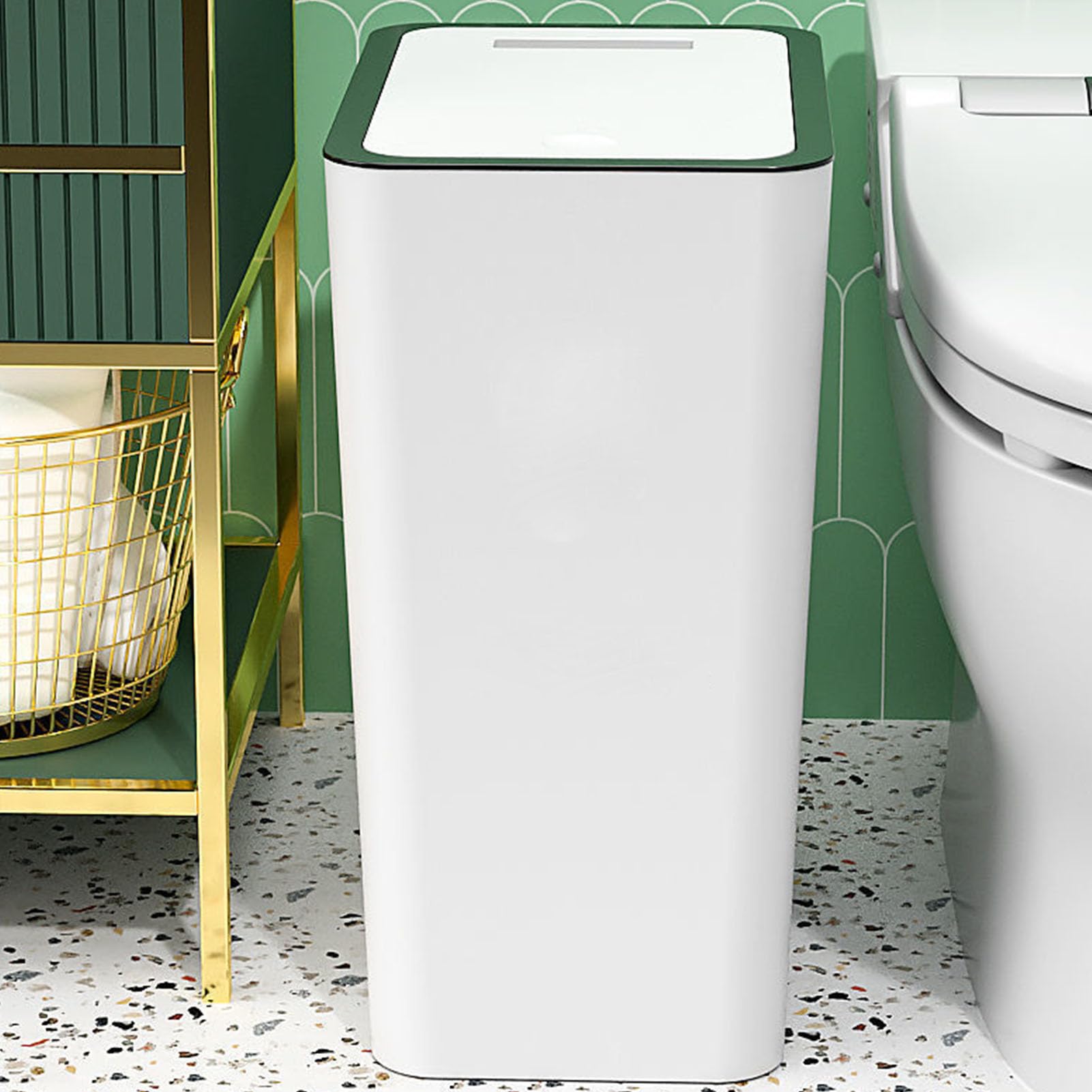 Eujgoov 15 Litri Pattumiera in Plastica con Coperchio Pattumiera Bianca con Pulsante a Pressione per Bagno Toilette
