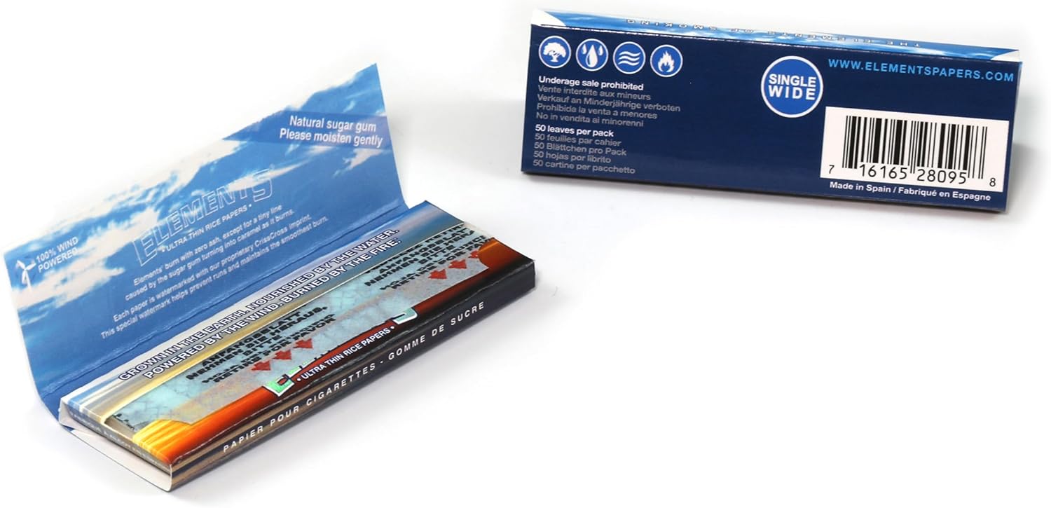 Elements Single Wide Cut Corners ultra thin rolling paper - 1 box/50 booklets