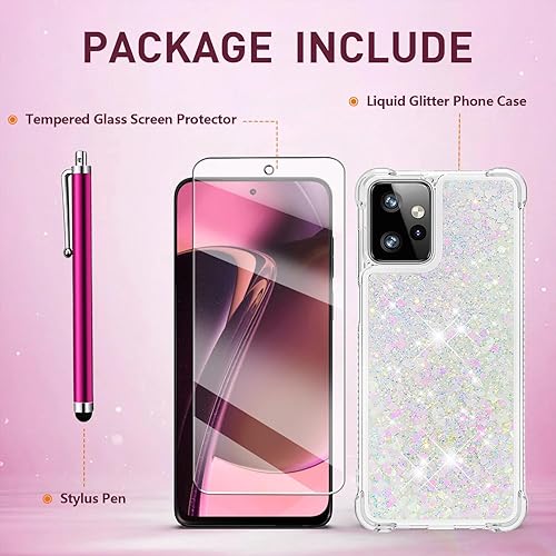 Miniatura 6 de CAIYUNL Funda para Moto G Power 5G 2023 con protector de pantalla, para mujeres y niñas, con purpurina líquida brillante, flotante, bonita funda
