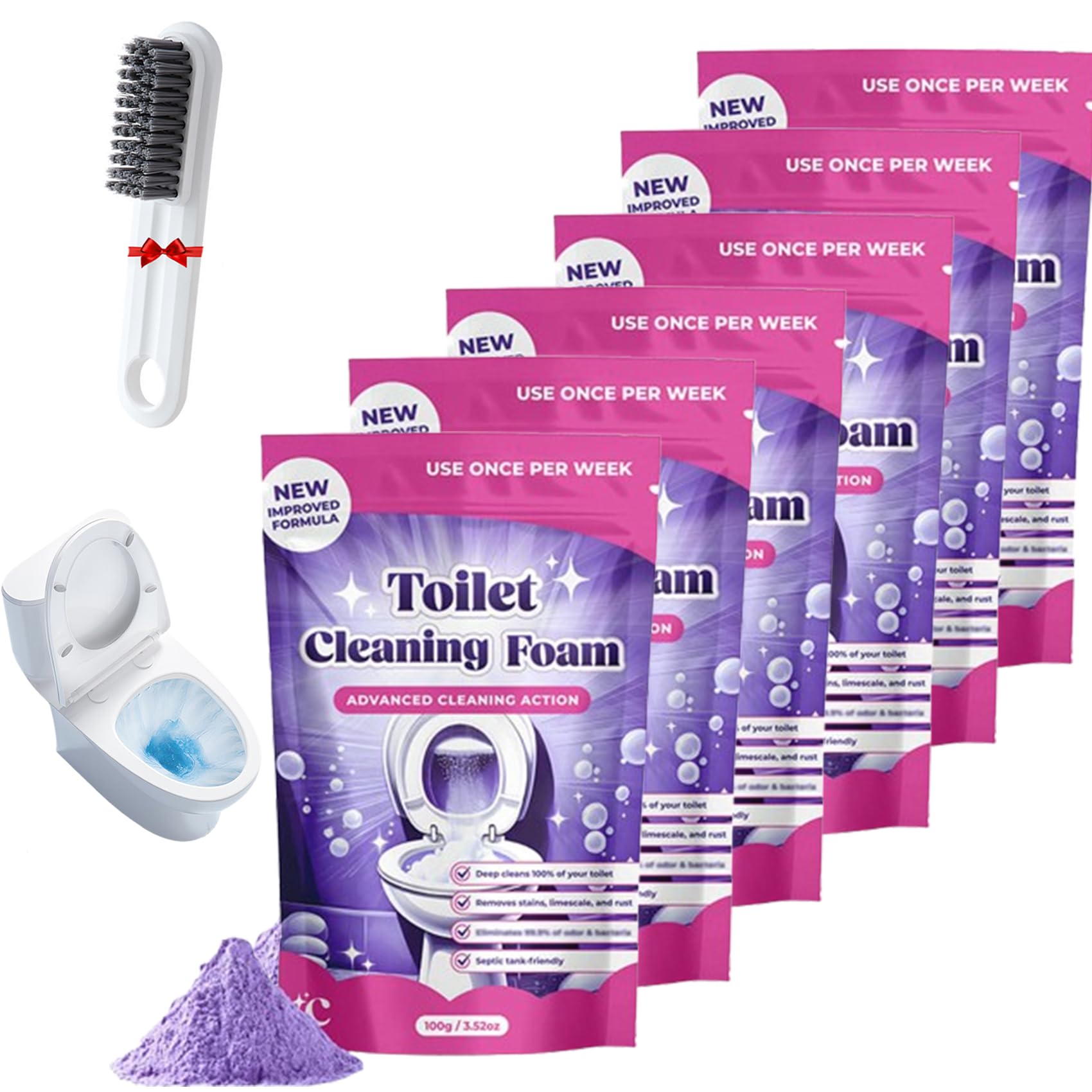 Fizzclean Wc-Reiniger, Fizz Clean Toilettenschaum, Berührungslose Toilettenreinigung, Wirkung für strahlend saubere Toiletten, Sorgt dafür, dass Ihre Toilette länger sauber bleibt (6 pieces)