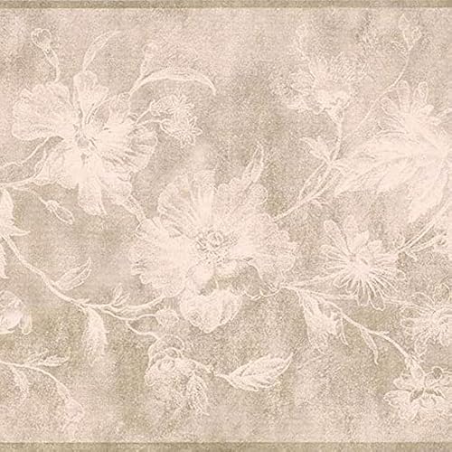 CONCORD WALLCOVERINGS  Papel Pintado Frontera Floral Patrón Flores Hojas Para Dormitorio Sala De Estar, Beige, 15 pies Por 7 in KH5897B