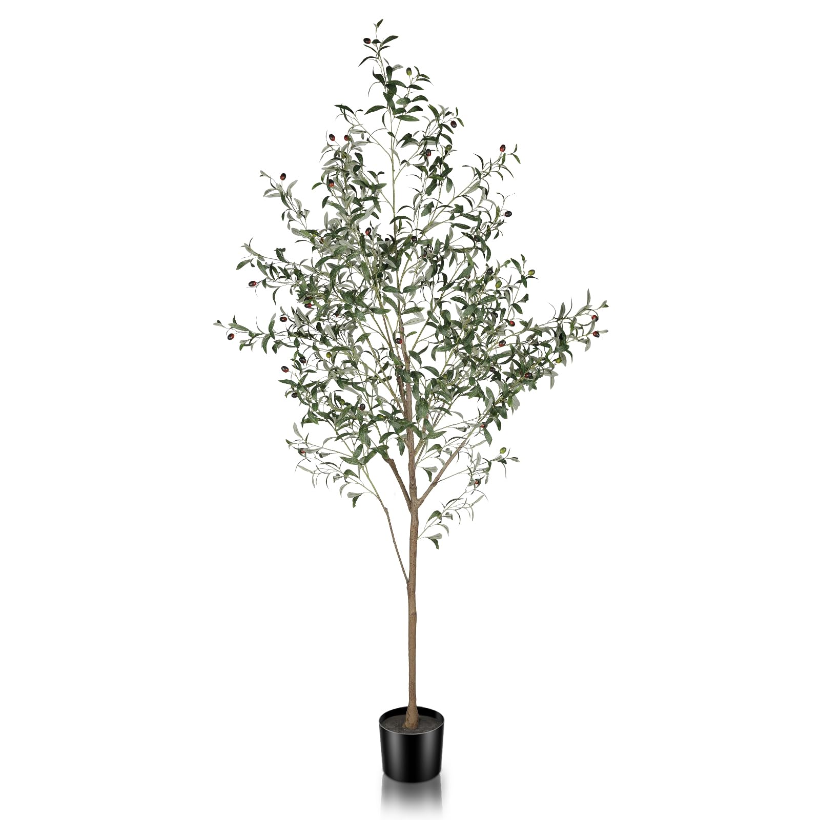 7ft Faux Olive Tree - Tall Fake Olive Silk Trees with Planter Natural Olive Branches and Realistic Leaves, Large Artificial Olive Tree Plant for Home Office Living Room Decor Indoor