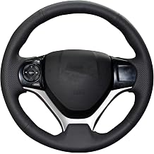 Loncky Carbon Fiber Black Genuine Leather Steering Wheel Cover for Honda Civic 9 Civic 2012 2013 2014 2015 Hand Stitched Custom Fit Car OEM Parts Interior Accessories