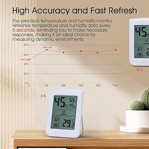 Miniatura 2 de Termómetro digital higrómetro interior configura un monitor preciso de temperatura y humedad con actualización rápida de 5 segundos,