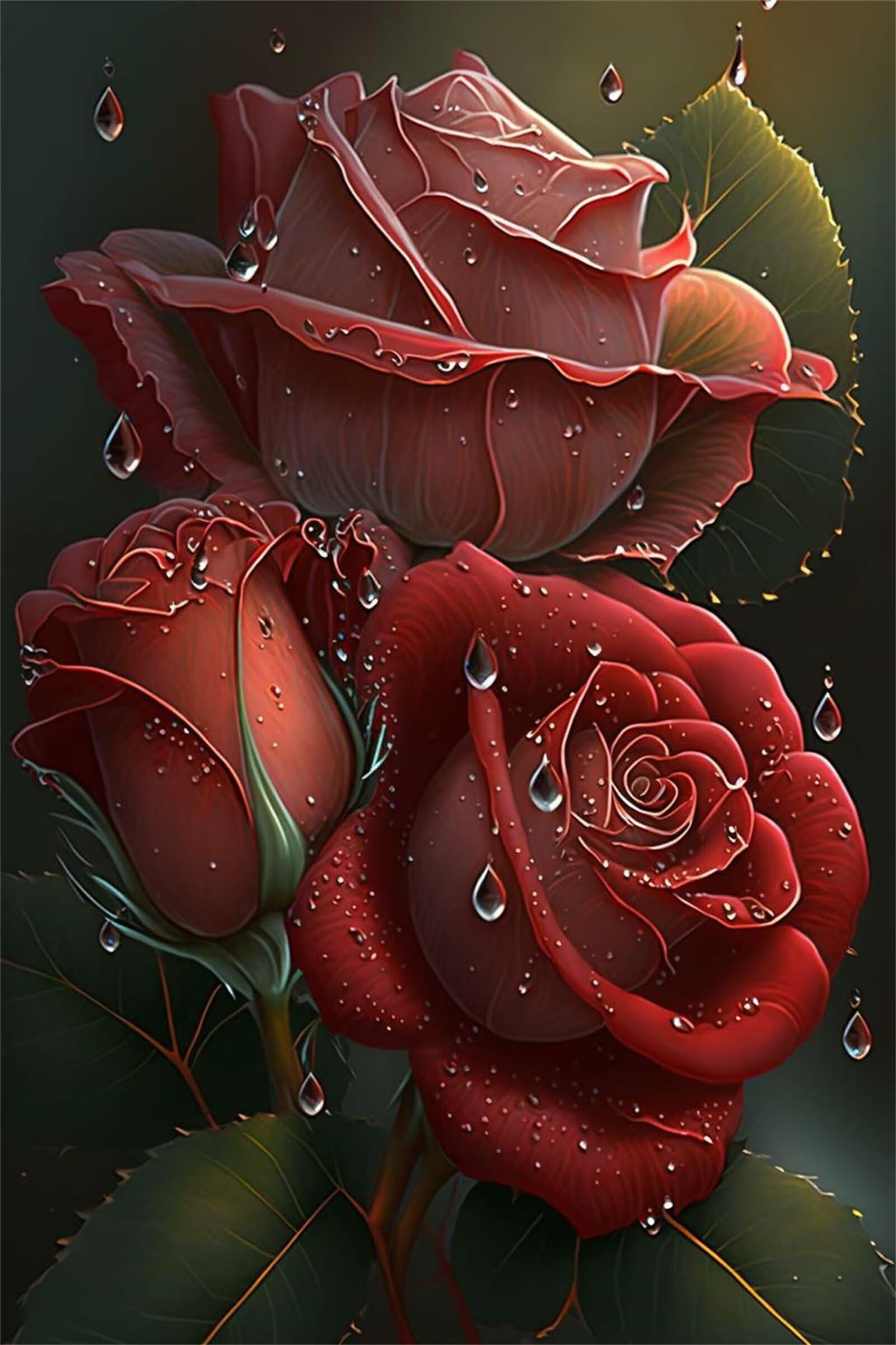Puzzle dla dorosłych, 1200 elementów, czerwone róże, krople, grafika, 75 x 50 cm, kolorowe puzzle "zrób to sam" do dekoracji domu, rodzinne puzzle dla początkujących i dzieci