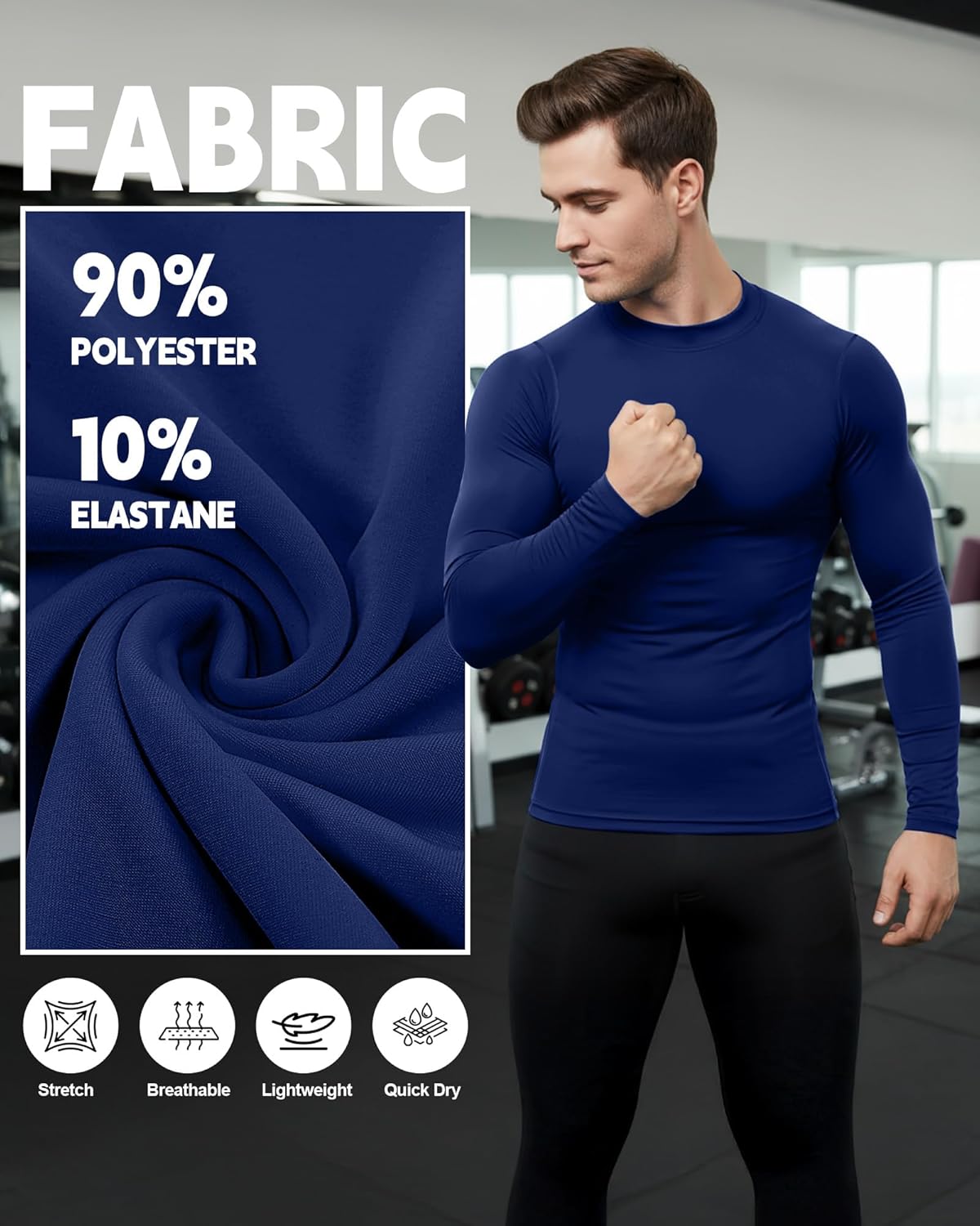 Coume 4 Pack Men's Compression Shirts Long Sleeve Athletic Workout Sports Undershirt Base Layer Top Winter Sports Gear - Image 4