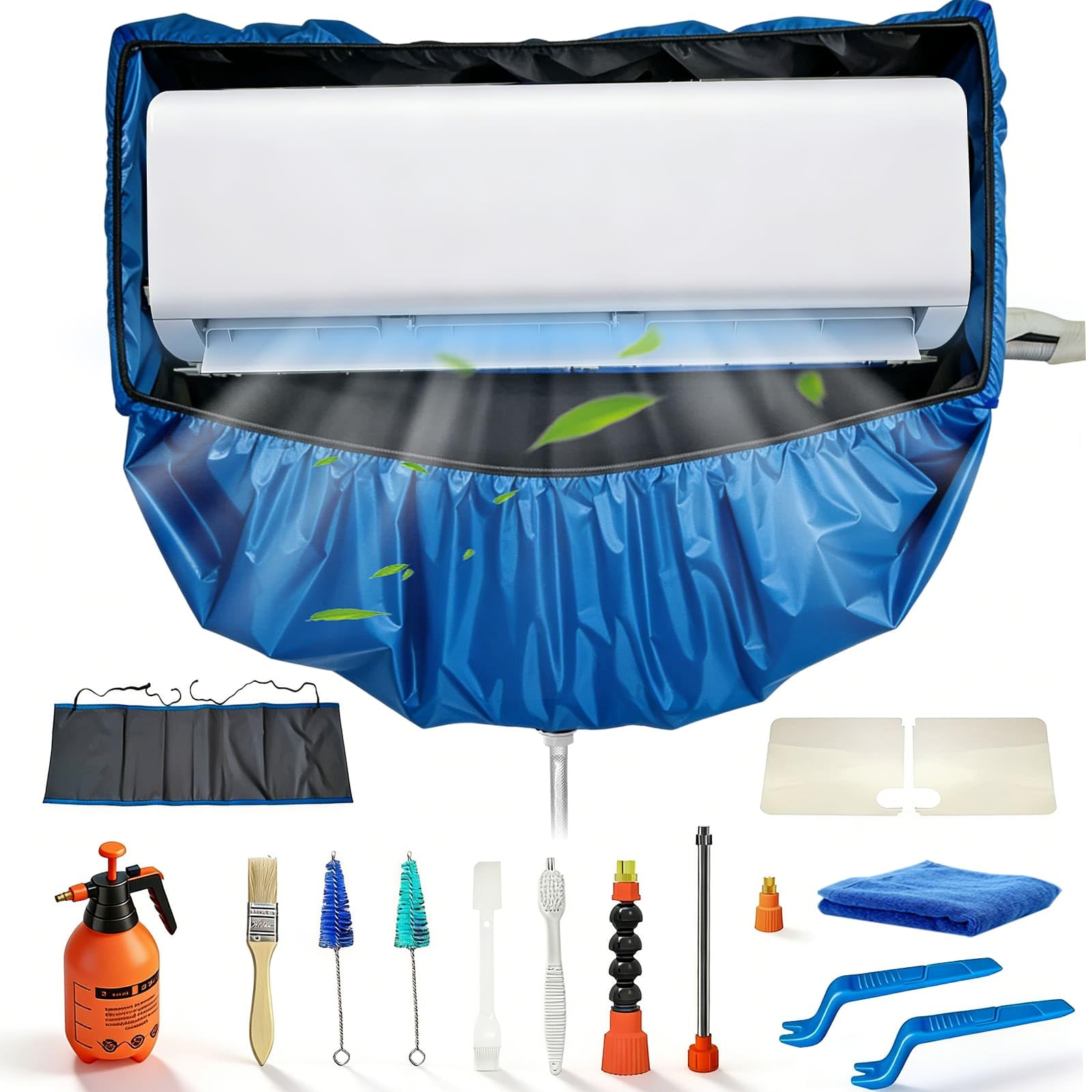 kit pulizia climatizzatore split, kit per pulizia condizionatori con telo pulizia condizionatore e pareti laterali rinforzate (Blu scuro, Tipo S)