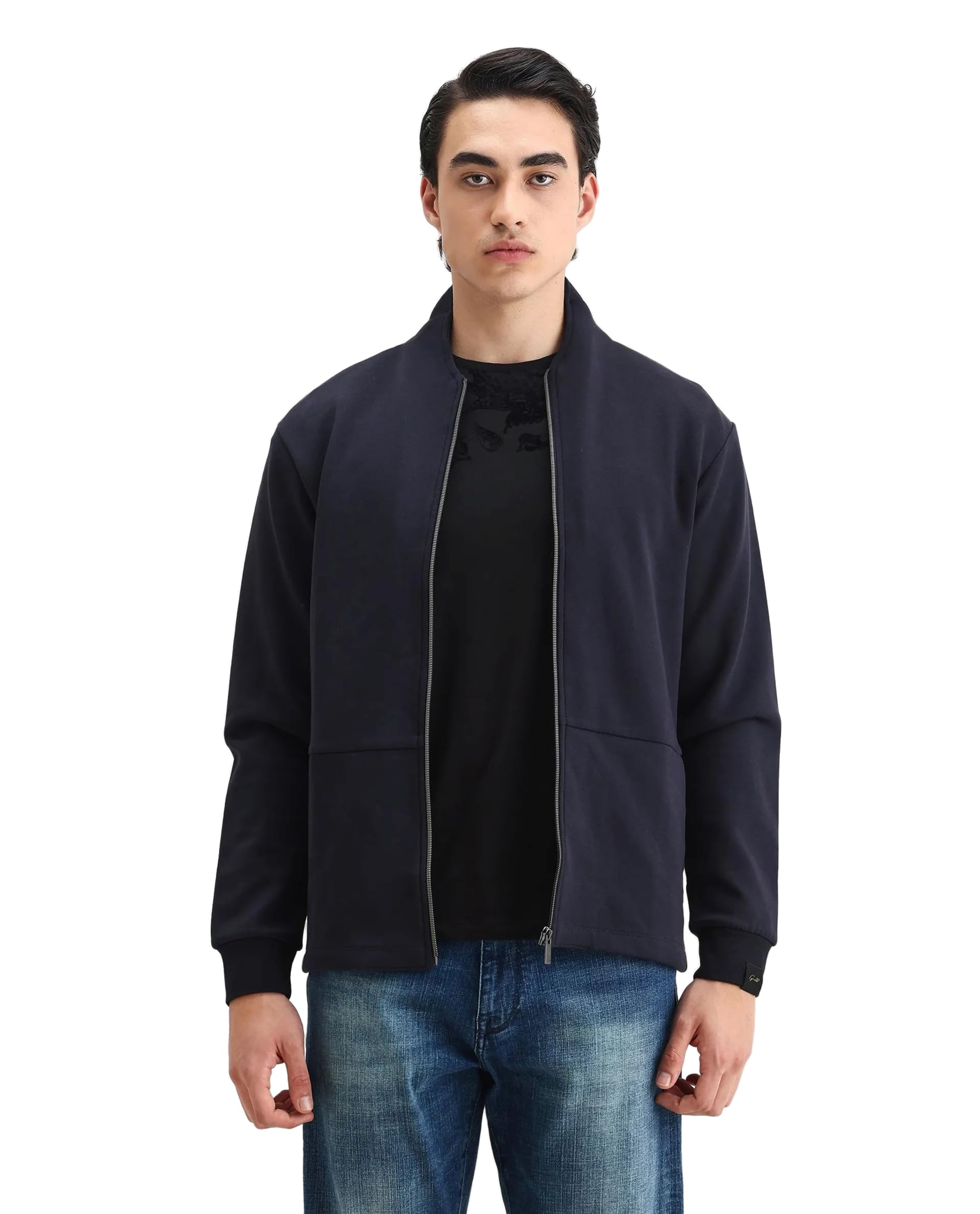 rare rabbit Men's Kezi Regular Fit Solid Cotton Blend High Neck Long Sleeve Sweatshirt-picture-29