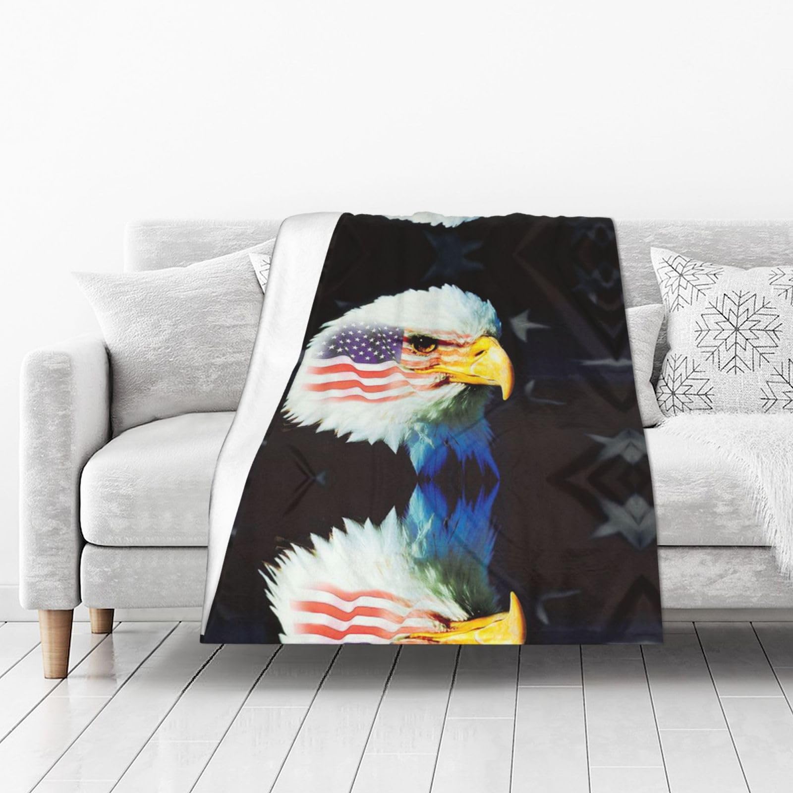 Patriotic Eagle Printed Flannel Throw Blanket, Fluffy Blanket Bed Throw For Bedroom, Sofa, Couch, Travel 102x127 Cm